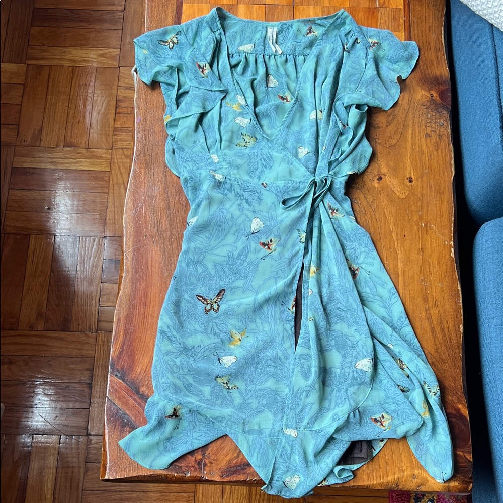 Anthropologie Butterfly Print Mini Dress in Teal